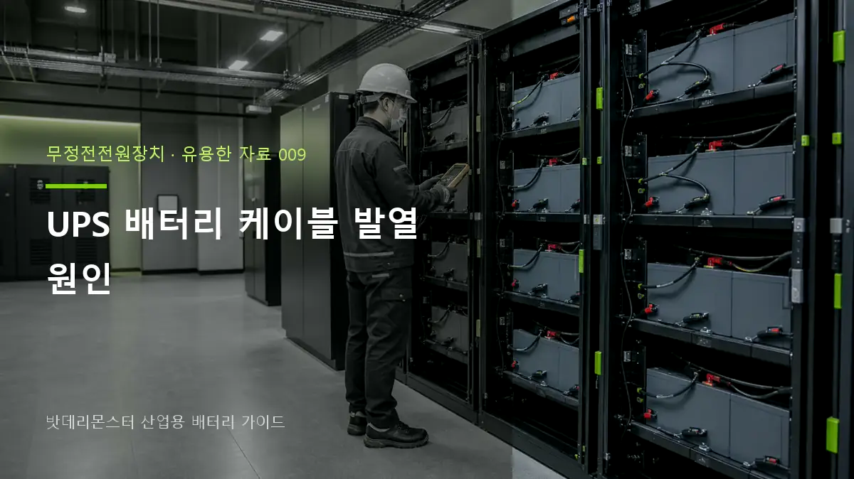 UPS 배터리 케이블 발열 원인에 관한 산업용 배터리 점검 장면의 AI 제작 편집 이미지